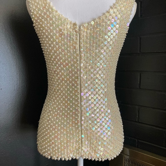 Vintage Pearl & Sequin Hand Beaded Wool Shell Tank Hong Kong WPL 3526 50’s/60's - Picture 9 of 15